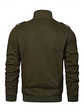 cheap Cargo Jackets-Men&#039;s Trucker Jacket Cargo Jacket Casual Jacket Vacation Daily Pocket Spring Fall Plain Fashion Classic Stand Collar Regular Black Khaki Army Green Jacket
