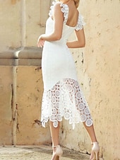 economico Abiti in pizzo bianco-Per donna Abito Midi Abito Bianco Abito in Pizzo Moda Moderno All&#039;aperto Vacanza Ferie Vestibilità regolare Semplice Senza Maniche Scollo a V Bianco Estate