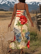ieftine Rochie de Ziua Independenței-Rochie maxi patriotică pentru femei rochie în linie A rochie tip slip pentru vacanță casual grafic cu steagul american fără mâneci cu decolteu în V bretele spaghetti galben deschis roșu bleumarin