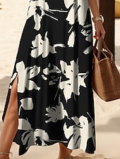 abordables Robes fleuries-Femmes Robe maxi Robe Décontractée Robe d&#039;Été Robe trapèze Vacances Occasionnel Plage Coupe régulière Fleuri Graphique Manche Courte Col en V Noir Blanche Rouge Bleu Été Printemps