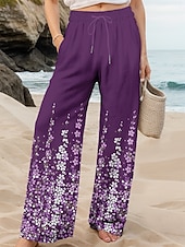 ieftine picior lat și talie înaltă-Pentru femei Obraznic chinez Pantaloni largi Vacanță Epocă Modă Lungime totală Talie Înaltă Floral Grafic Gradiant Curea elastică Imprimare Respirabil Απαλό Micro-elastic Oficial Vacanță Stradă Roșu