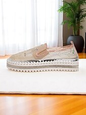 abordables Baskets femme-Baskets à plateforme en maille strass pour femmes - Chaussures décontractées respirantes et scintillantes avec semelle épaisse pour les rendez-vous quotidiens et les sorties élégantes