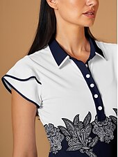 billiga Polos &amp;amp; kvartsdragkedjor-Dam Vandringspolotröja Mörk Marin Kortärmad Överdelar Golfkläder för damer Kläder Outfits Bär kläder