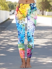 abordables Imprimé Floral-Femmes Leggings Vacances ancien Mode Longueur cheville Taille haute Fleuri Graphique Impression Doux Respirant Haute Élasticité Vacances Occasionnel Quotidien Rose Claire Bleu Orange Vert Ét