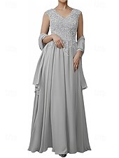 economico Abiti da sposa-Linea ad A Abiti per invitati a matrimoni Elegante Vestito Ospite di nozze Fidanzamento Lunghezza al pavimento Senza Maniche Scollo a V Chiffon con Applicazioni Scialle 2025