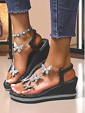 Dámské sandály s motýlím klínkem a zdobené kamínky - třpytivé boty na platformě pro noční život a klubové akce levne Noční párty-Dámské sandály s motýlím klínkem a zdobené kamínky - třpytivé boty na platformě pro noční život a klubové akce