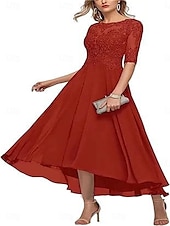 preiswerte Bodenlänge-A-Linie Brautmutterkleid Elegant Rundhalsausschnitt Knöchellänge Spitze Halbarm mit Einfarbig 2025