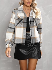 preiswerte Hemdjacken-Damen Hemdjacke Freizeitjacke Bequem Tasche Knöpfe Mode Outdoor Karomuster Ausgehen Wochenende Reisverschluss Regulär Revers Normale Passform Langarm Oberbekleidung Grün Grau Herbst Winter