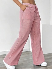 abordables jambe large et taille haute-Femmes Jambe large Slacks Streetwear Occasionnel Longueur complète Naturel Rayé Avec Poches Conception à cordon élastique Extérieur Confortable Fête Décontracté Quotidien Magenta Bleu ciel clair Gris