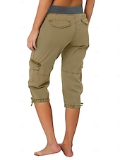 billiga Byxor-Dam Militärbyxor Semester Mode Streetwear Vadlängd Hög midja Slät Ficka Bekväm Mjuk Microelastisk Utomhus Gata Gul-Brun Svart Vit Orange Sommar Normal