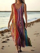 ieftine Tipăriți rochii florale-Pentru femei Rochie Lunga Rochie Maxi Rochie casual Rochie Tip Maieu Rochie de vară Modă Zilnic Concediu Plajă Fit regulat Floral Fără manșon În V Verde Deschis Roz Îmbujorat Roșu-aprins Albastru