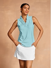 cheap Polos &amp; Quarterzips-Women&#039;s Golf Polo Shirt Baby blue Lake blue Black Sleeveless Top Ladies Golf Attire Clothes Outfits Wear Apparel