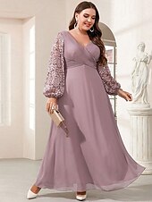 abordables Rose-Ligne A Robe de Soirée Élégant Robe Formel Mariage Longueur au sol manche longue Col en V Chiffon avec Imprimé floral 2025