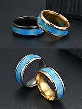 economico Gioielli da uomo-Anello da uomo in acciaio inossidabile con intarsio turchese blu, fascia lucida comfort fit, gioiello in stile western da indossare ogni giorno, matrimoni o regali