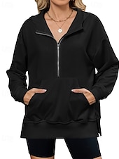 abordables Sweatshirts et Hoodies Texturés-Femmes Sweat à capuche Uni Streetwear Occasionnel Confortable manche longue À capuche Hauts Réguliers Rue Fête Sortir Poche Avant Quart de zip Noir Rose Claire Bleu Kaki Gris Automne