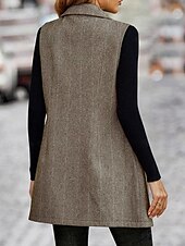ieftine Vestă-Pentru femei Γιλέκο Comfortabil Nasturi Casual Simplu În aer liber Vacanță Concediu Casul / Zilnic Cu Doi Nasturi Lung Răsfrânt Fit regulat Fără manșon Îmbrăcăminte exterioară Cămilă Roșu Închis