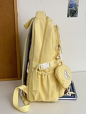 tanie Plecaki dla dzieci i nastolatków-dziewczęcy plecak szkolny w kolorze makaroników - wodoodporny, o dużej pojemności, z ozdobnymi szpilkami, brelokiem w kształcie pluszowego misia i wieloma kieszeniami, odpowiedni dla nastoletnich uczennic i do codziennego użytku na uczelni