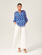 economico Bluse e camicie-top con maniche a lanterna in chiffon geometrico