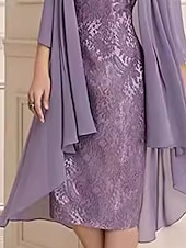 economico Set di abiti per la mamma-Completo due pezzi, abito per la madre della sposa, elegante, semplice, con scollo a cuore, lunghezza al ginocchio, manica a 3/4, tinta unita, 2025
