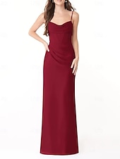 baratos Vestidos para Madrinhas-Vestido de dama de honra em corte A, decote em V / alças finas, sem mangas, elegante, longo, charmeuse com fenda frontal / franzido 2025