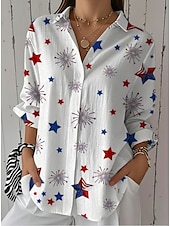 billige Uavhengighetsdag Topp-Kvinnes patriotisk skjorte grafisk flagg stjerne vintage tropisk daglig langermet skjorte krage regulære topper arbeid daglig knapper trykk hvit kongeblå blå himmelblå