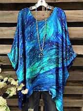 cheap Floral Tops-Women&#039;s Boho Shirt Floral Graphic Elegant Bohemia Active Short Sleeve Batwing Sleeve Crew Neck Regular Tops Daily Holiday Beach Wear Black White Red Blue Purple Summer Spring