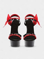 abordables Années 1980-Escarpins à talons aiguilles noirs vintage années 1980 avec nœud en satin rouge – sandales gothiques lolita sexy à talons hauts pour fêtes, spectacles et tenues de club