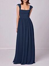 baratos Vestidos para Madrinhas-Vestido de madrinha linha A, alças, sem mangas, elegante, longo, chiffon, com pregas / franzido, 2025
