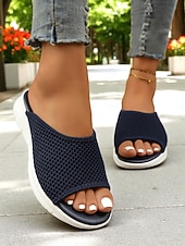 abordables Sandalias deslizantes-Sandalias de malla tejida de colores para mujer: sandalias ligeras con punta abierta y comodidad aireada, perfectas para recados en la ciudad, paseos por la playa y relajación en el patio.