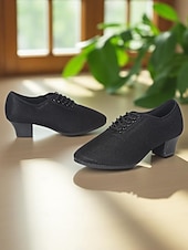 cheap Dance Sneakers-Women&#039;s Mesh Lace-Up Ballroom Dance Shoes with Low Heel, Breathable Professional Practice Footwear for Latin and Waltz Performance
