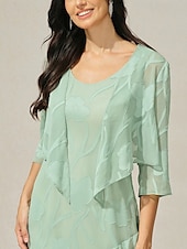 billige Dressy topper-Dame Trekker på skuldrene Helfarge Elegant Stilfull Grunnleggende 3/4 ermer Asymmetrisk Crop Tops Bryllupsgjest Strandbryllup Paljetter Lapper Salvie Grøn Sommer Vår Høst