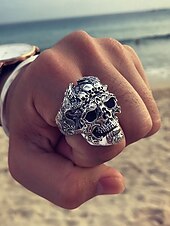 abordables Bijoux pour hommes-Bague gothique crâne pour homme avec cristaux rouges, matériau en alliage, design vintage pour fêtes d&#039;Halloween, style punk et occasion rétro