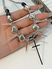 economico Accessori di Halloween-Collana multistrato con perle, rose e crocifisso gotico da donna - collana multifilo vintage per feste di Halloween e occasioni vintage