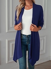 abordables Cardigans et vêtements d&#039;extérieur-Femmes Pull Cardigan Vacances Mode Quotidien Couleur Unie Côtelé Ouvert devant Tricoté manche longue Hauts Longs Tricoter Fête Sortir Week-end Noir Blanche Automne Hiver