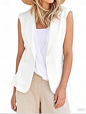 abordables Blazers y Trajes-Mujer Chaleco chaqueta Cómodo Transpirable Bolsillo Moderno Casual Plano Oficina Calle Casual Ropa Cotidiana Botonadura Simple Regular Escote en Pico Ajuste regular Sin Mangas Ropa de calle Negro