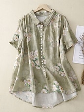 ieftine Cămăși-Pentru femei Cămașă Floral Casual Manșon scurt Guler Cămașă Topuri obișnuite Zilnic Nasturi Imprimeu Alb Roșu-aprins Trifoi Vară