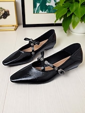 abordables Ballerines femme-Escarpins à talons bas et brides à boucle vintage pour femmes, chaussures habillées en similicuir à bout pointu pour des looks élégants et des rendez-vous quotidiens