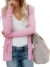 billige Kåper og trenchcoats-Dame Uformell jakke Pustende Bekvem Knapper Lomme Fritid عادي Feriereise Gate Avslappet Dagligdagstøy Enkeltkneppet Normal V-hals Normal Langermet Yttertøy Hvit Rosa Kakifarget Sommer Vår