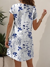 ieftine Rochii florale-Pentru femei Rochii Midi Rochii Tricou Rochie de Vară Rochie A line Vacanță Casual Stiluri de Plajă Plajă Fit regulat Floral Grafic Manșon scurt În V Negru și Alb Galben Roșu-aprins Albastru piscină