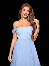 abordables Robes Longues &amp; Gowns-Robes de Quinceañera A-Line Robe Élégante Robe Formelle Mariage Asymétrique Sans Manches Off Shoulder Tulle dos nu avec Plis