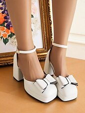 お買い得  1950年代-女性用レトロな黒のプラットフォームヒール、白いリボンとアンクルストラップ付き - フォーマルなイベント、結婚式、パーティーに最適なエレガントな1950年代スタイルのブロックヒールシューズ