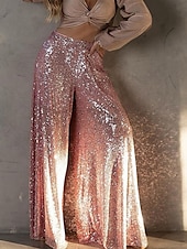 economico pantaloni da donna da festa-Per donna Gamba larga Moda Streetwear Lunghezza intera Naturale Semplice Metallico Lucido Comodo All&#039;aperto Confortevole All&#039;aperto Feste Argento Nero Rosa Blu Autunno Vestibilità regolare