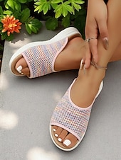 abordables Sandalias deslizantes-Sandalias de malla tejida de colores para mujer: sandalias ligeras con punta abierta y comodidad aireada, perfectas para recados en la ciudad, paseos por la playa y relajación en el patio.