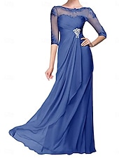 preiswerte Bodenlänge-A-Linie Brautmutterkleid Elegant Rundhalsausschnitt Bodenlang Chiffon Halbarm mit Falten 2025