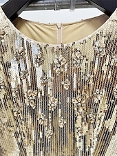 abordables JAUNE-Robe Quinceanera Sirène  Trompette Robes Élégante Robe de Mariage Formelle Longueur Maxi Manches Longues Col Rond Pailletée avec Paillettes