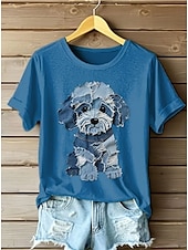 abordables T-shirt Animaux-Femmes T-shirt Graphique Animal Chat ancien Élégant Classique Manche Courte Col ras du cou Hauts Réguliers Quotidien Week-end Imprimé Noir Blanche Rose Claire Bleu Vert Été Printemps