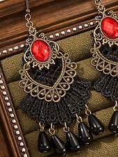 abordables Boucle d&amp;#39;oreille pour femme-Boucles d&#039;oreilles pendantes gothiques vintage en alliage pour femmes avec pierre noire et perles rouges, bijoux fantaisie pour fête d&#039;Halloween pour style punk rétro