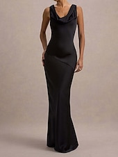 abordables Robe de cocktail-Femmes Robe Longue Maxi Robe Robe de Cocktail Mode Moderne Soirée Fête du thé Mince Uni Sans manches Col en V Noir Été