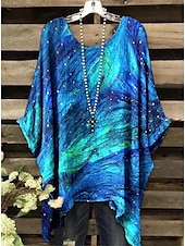 olcso Női Művészet és Dizájn Felsők-Női Boho ing Grafika Absztrakt Elegáns Csehország Aktív Rövid ujjú Denevérujj Terített nyak Normál felsők Napi Szabadság Strandruházat Sárga Medence Bíbor Fukszia Narancssárga Nyár Tavasz