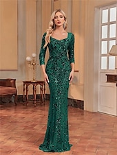 cheap BLUE-Mermaid / Trumpet Quinceanera Dresses Elegant Dress Formal Wedding Floor Length Long Sleeve Sweetheart Sequined with Sequin